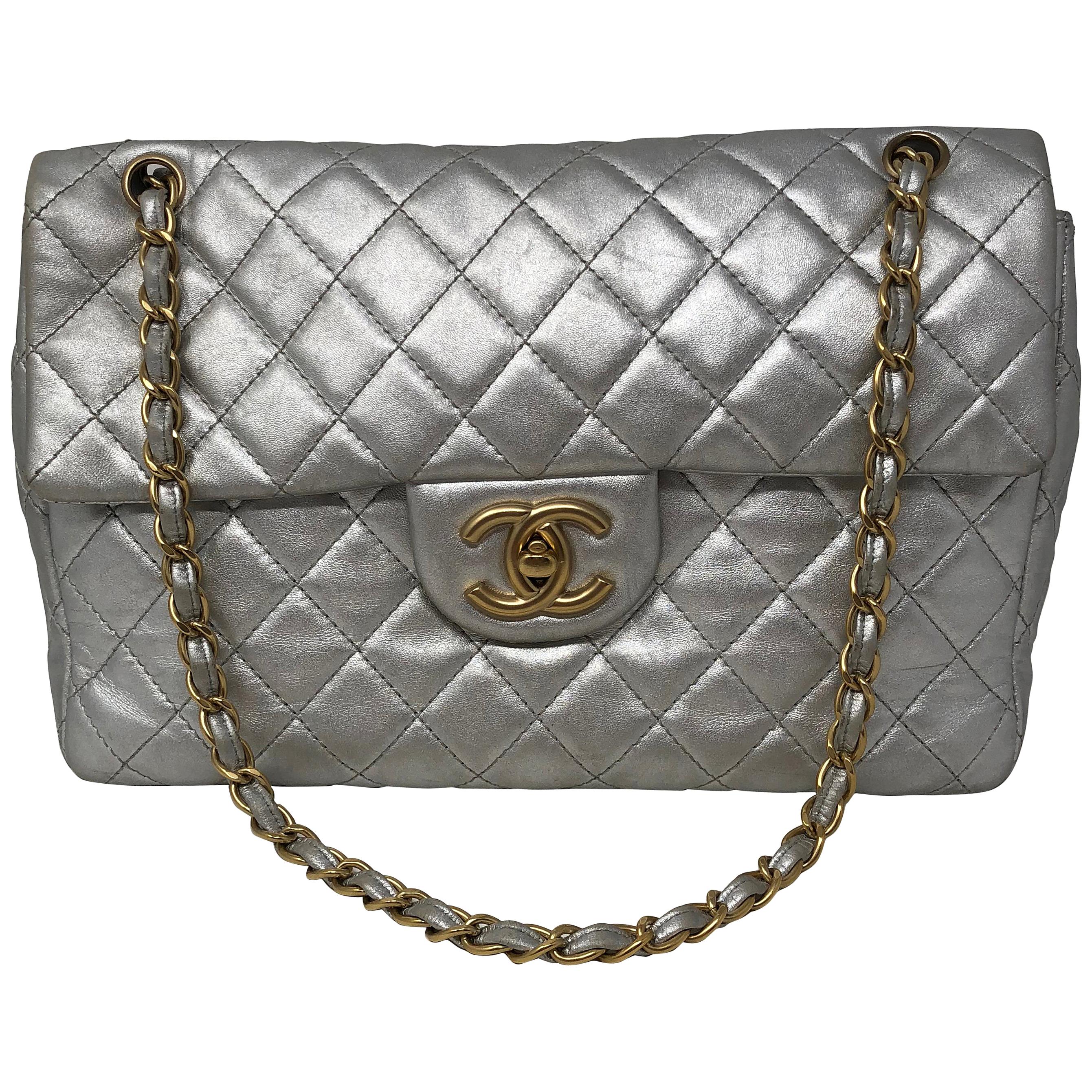 Chanel Silver Metallic Jumbo Bag