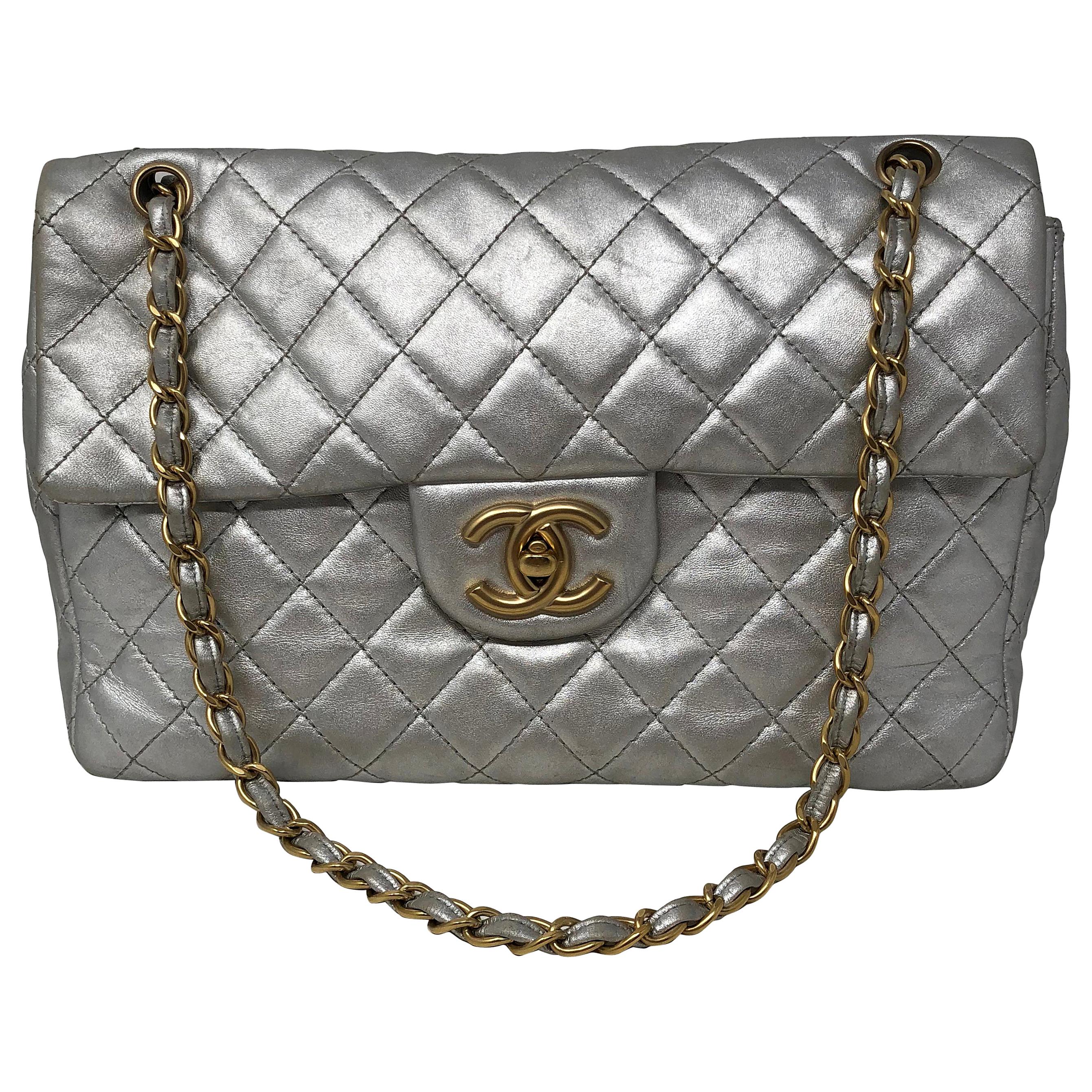 Chanel Silver Metallic Jumbo Bag