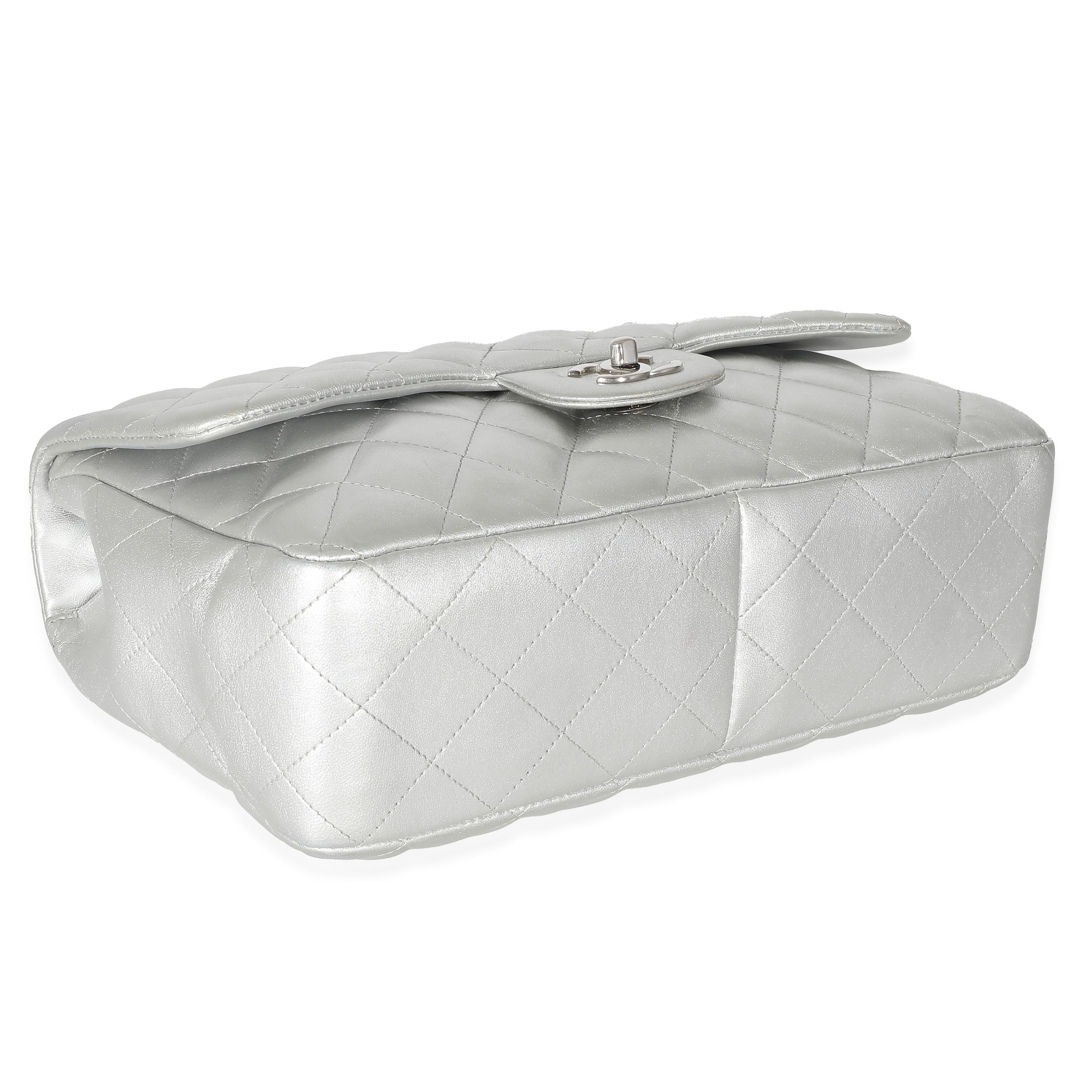 Chanel Silver Metallic Lambskin Jumbo Single Flap Bag 1