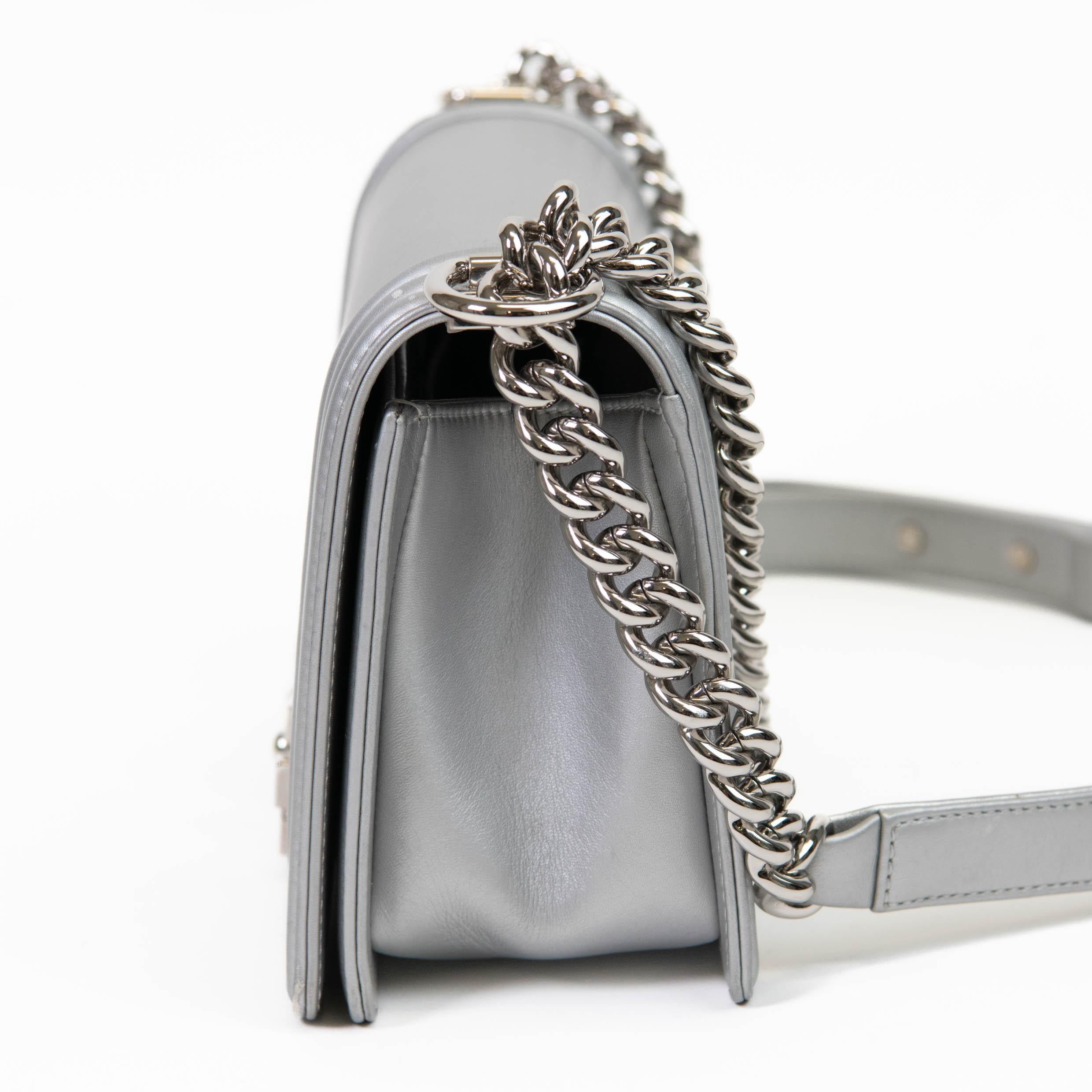 Chanel Silver Metallic Lambskin LED Medium Boy Flap 1