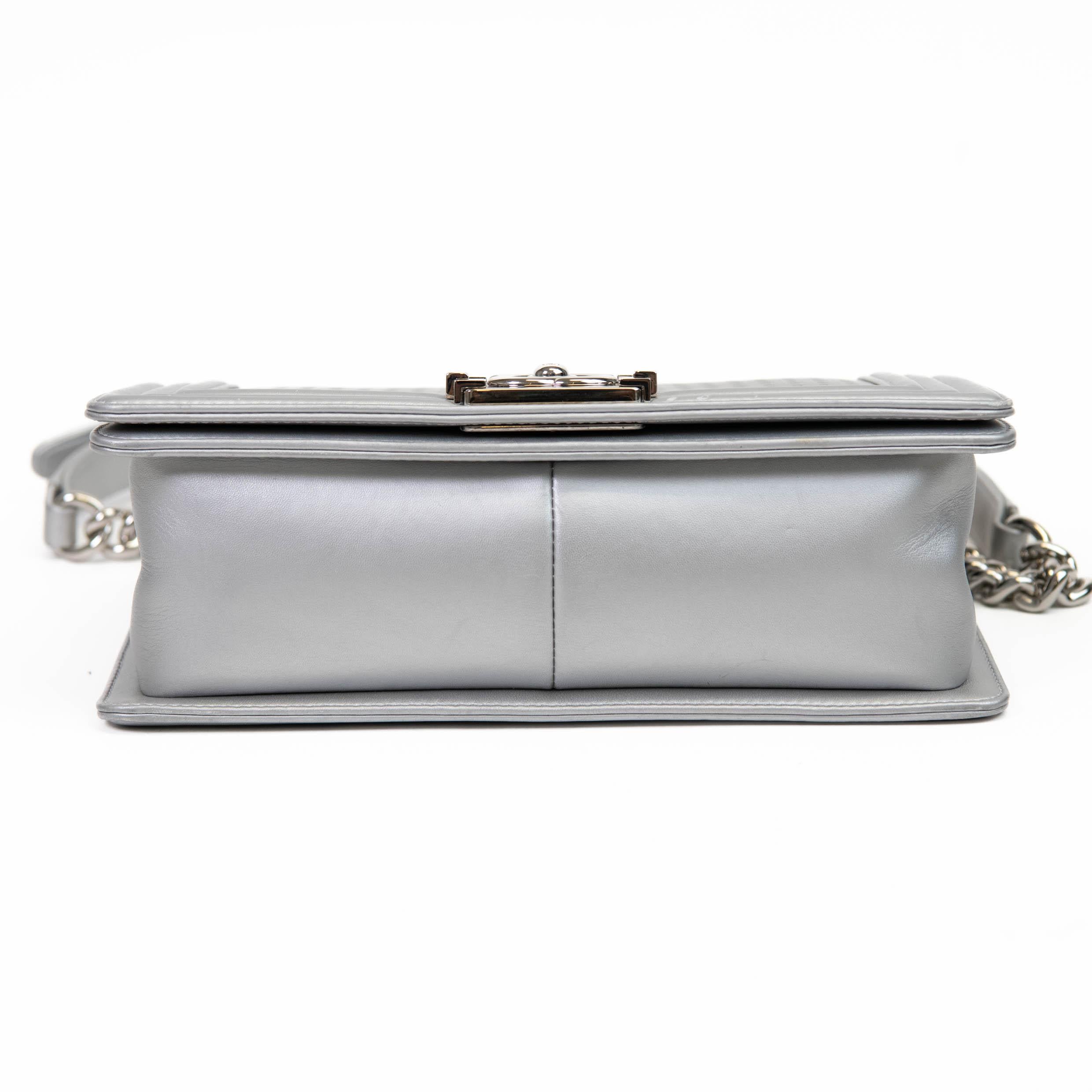 Chanel Silver Metallic Lambskin LED Medium Boy Flap 2