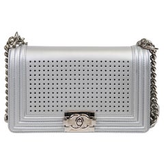 Chanel Silver Metallic Lambskin LED Medium Boy Flap