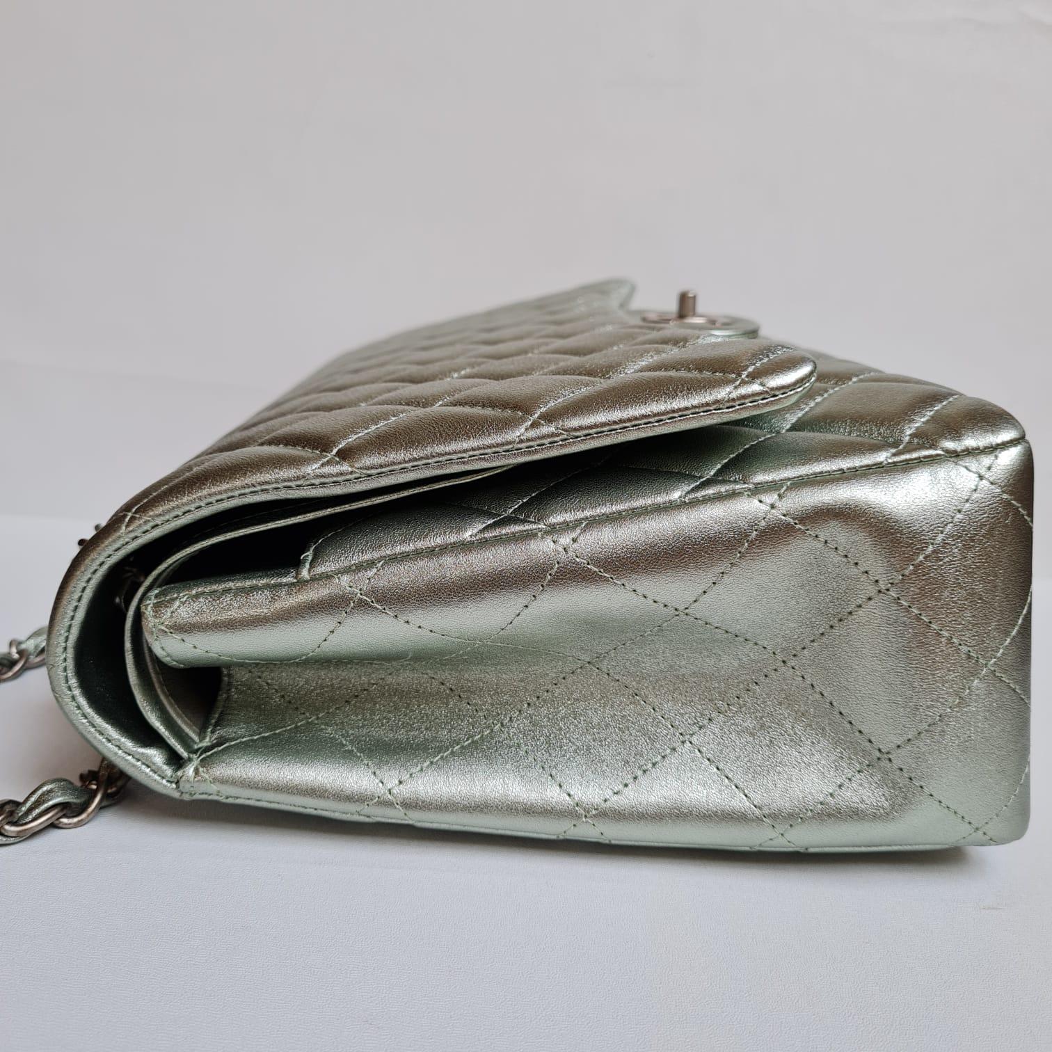 Chanel Silver Metallic Lambskin Quilted Maxi Double Flap Bag 13
