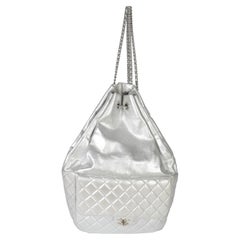 Chanel Silver Metallic Lambskin Seoul Drawstring Backpack