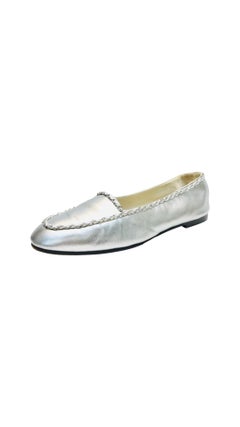 Chanel Silver Metallic Lambskin with Silver Hardware Chain Flats