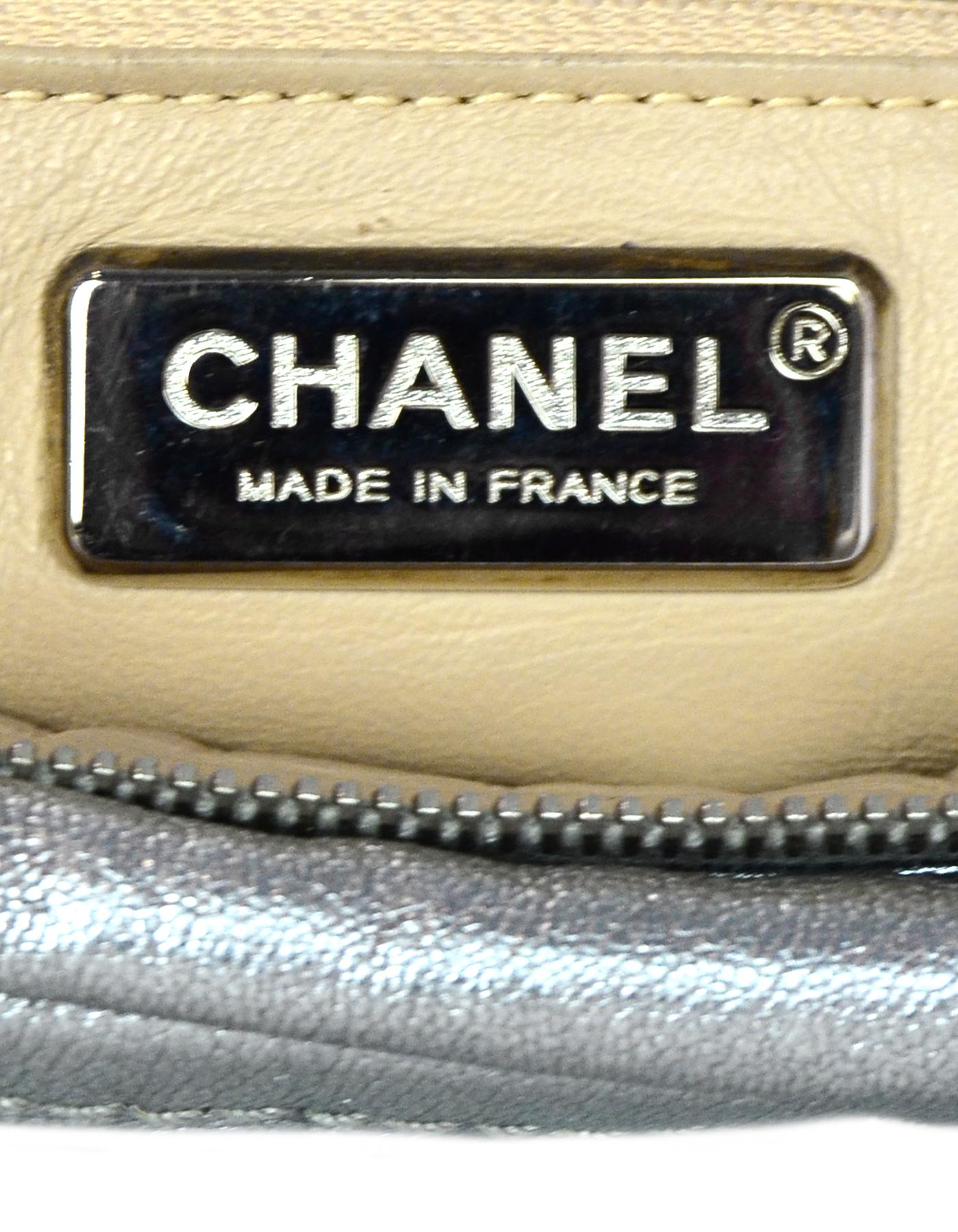 Chanel Silver Metallic Leather Medium Luxe Ligne CC Bowler Shoulder Bag 7