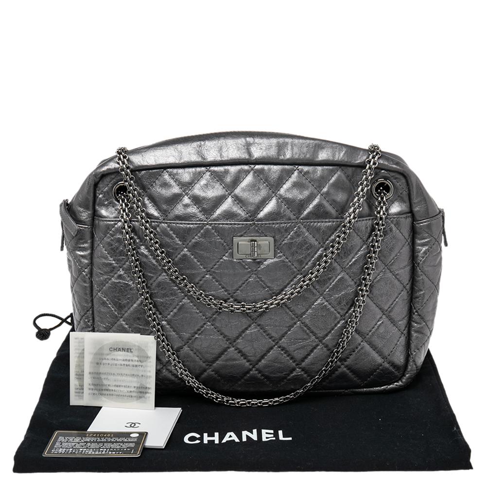 Chanel Silver Metallic Quilted Calfskin Large Reissue Camera Bag 7