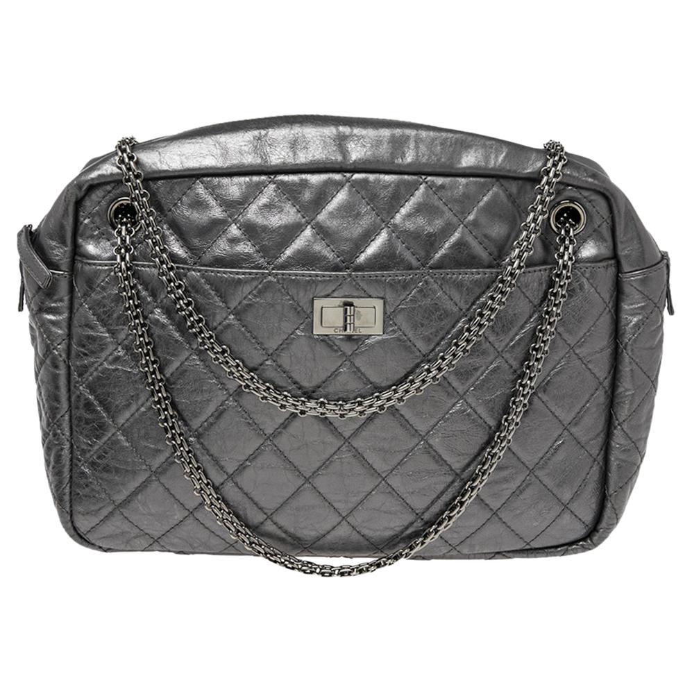 Chanel Silver Metallic Quilted Calfskin Large Reissue Camera Bag