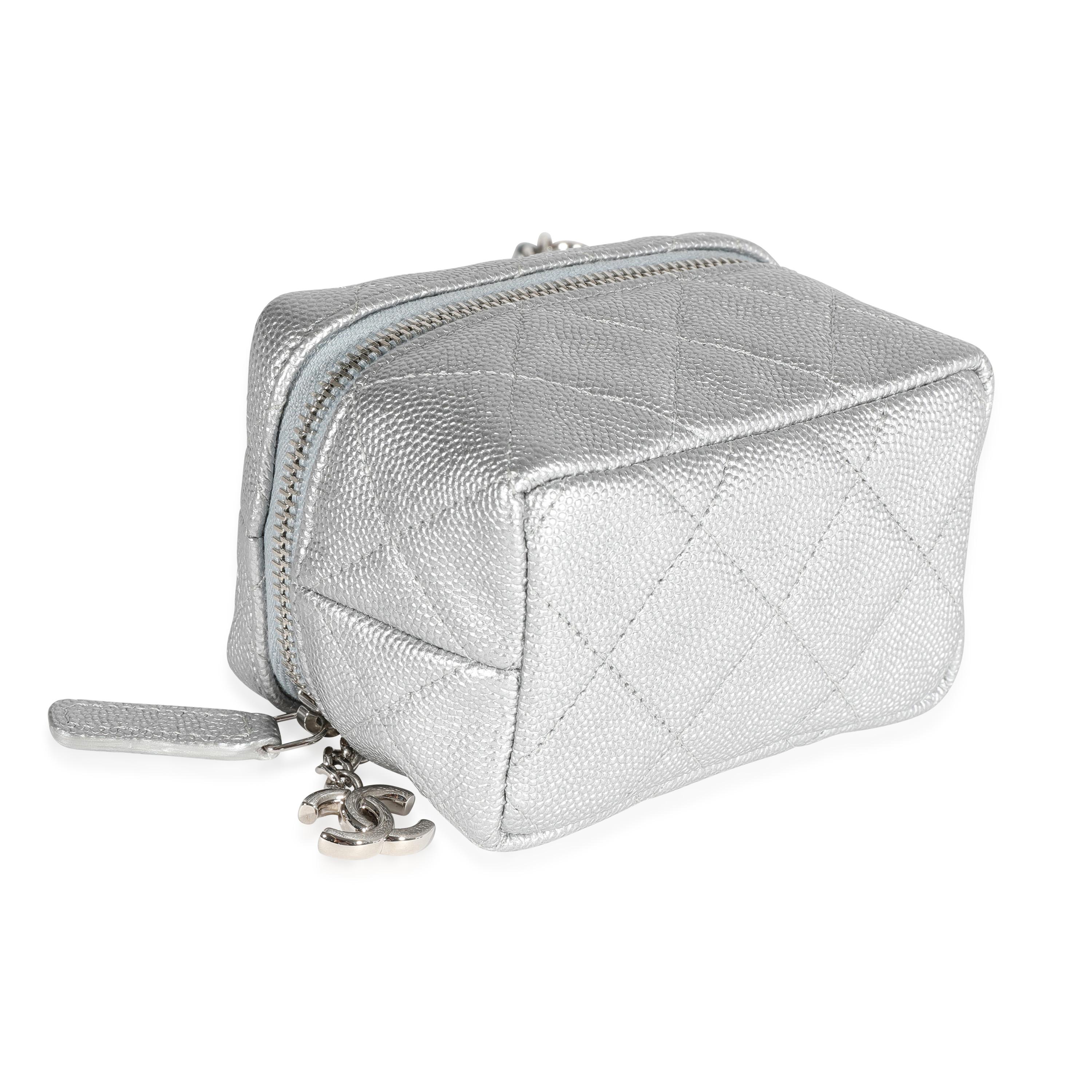 Women's Chanel Silver Metallic Quilted Caviar Mini Vanity Bag With Chain