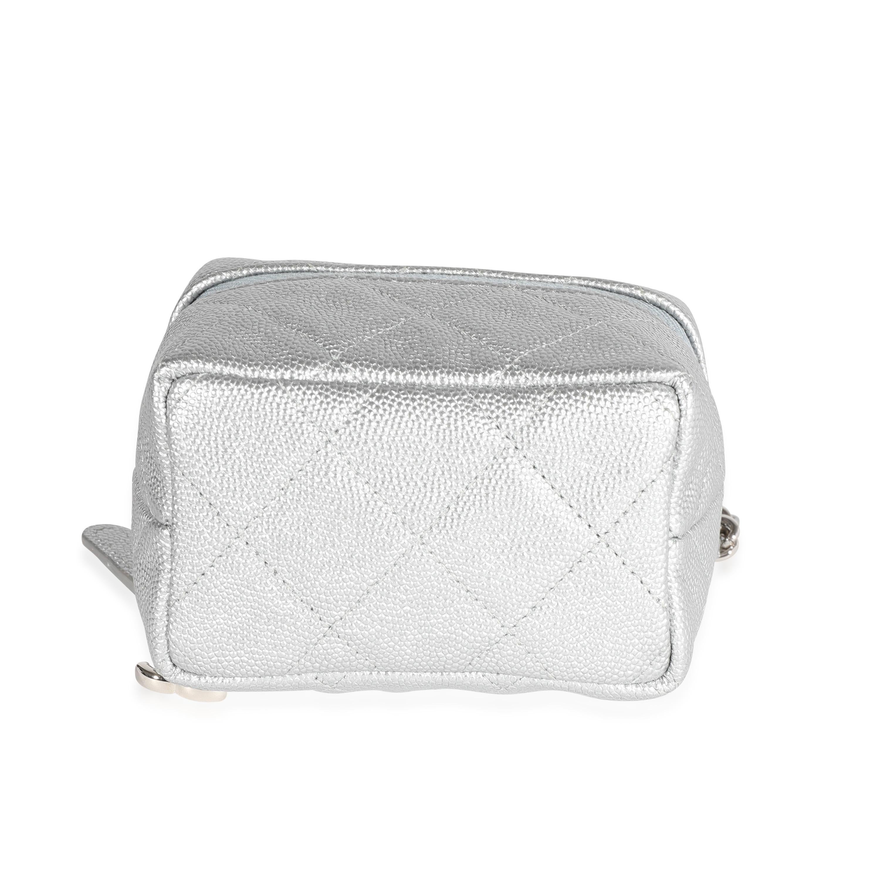 Chanel Silver Metallic Quilted Caviar Mini Vanity Bag With Chain 1