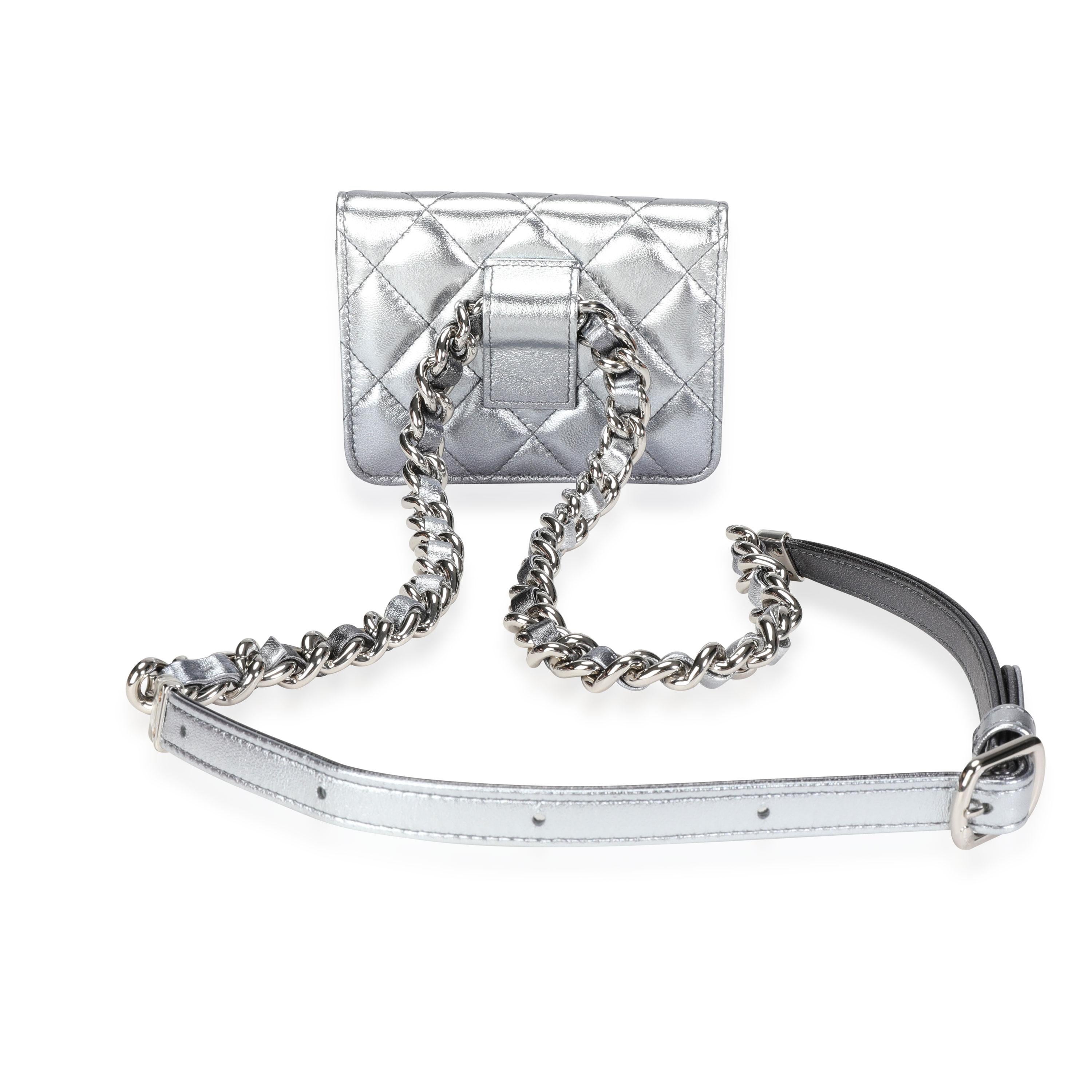 Listing Title: Chanel Silver Metallic Quilted Lambskin Coco Punk Belt Bag
SKU: 117062

Handbag Condition: Mint
Condition Comments: Mint Condition. Plastic on hardware. No visible signs of wear. Final sale.
Brand: Chanel
Model: Belt Bag
Origin