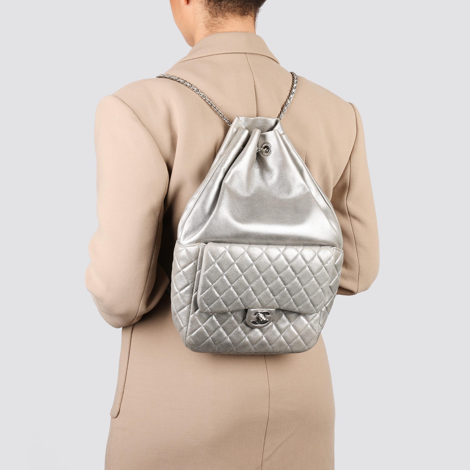 Chanel Silver Metallic Quilted Lambskin Leather Seoul Backpack 7