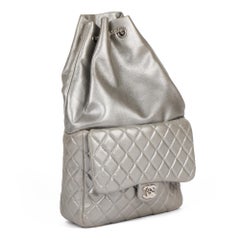 Chanel Silver Metallic Quilted Lambskin Leather Seoul Backpack