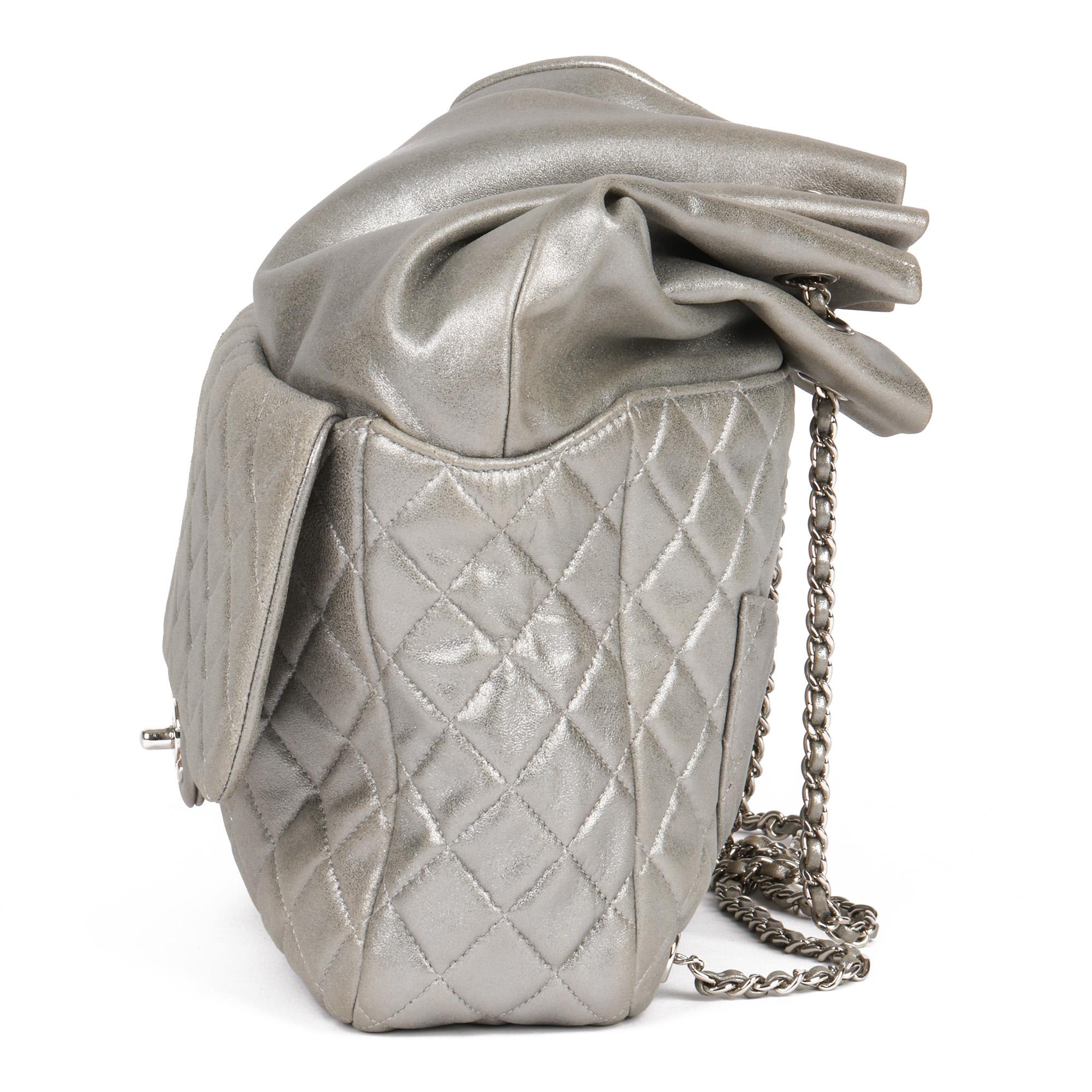 silver metallic leather medium backpack