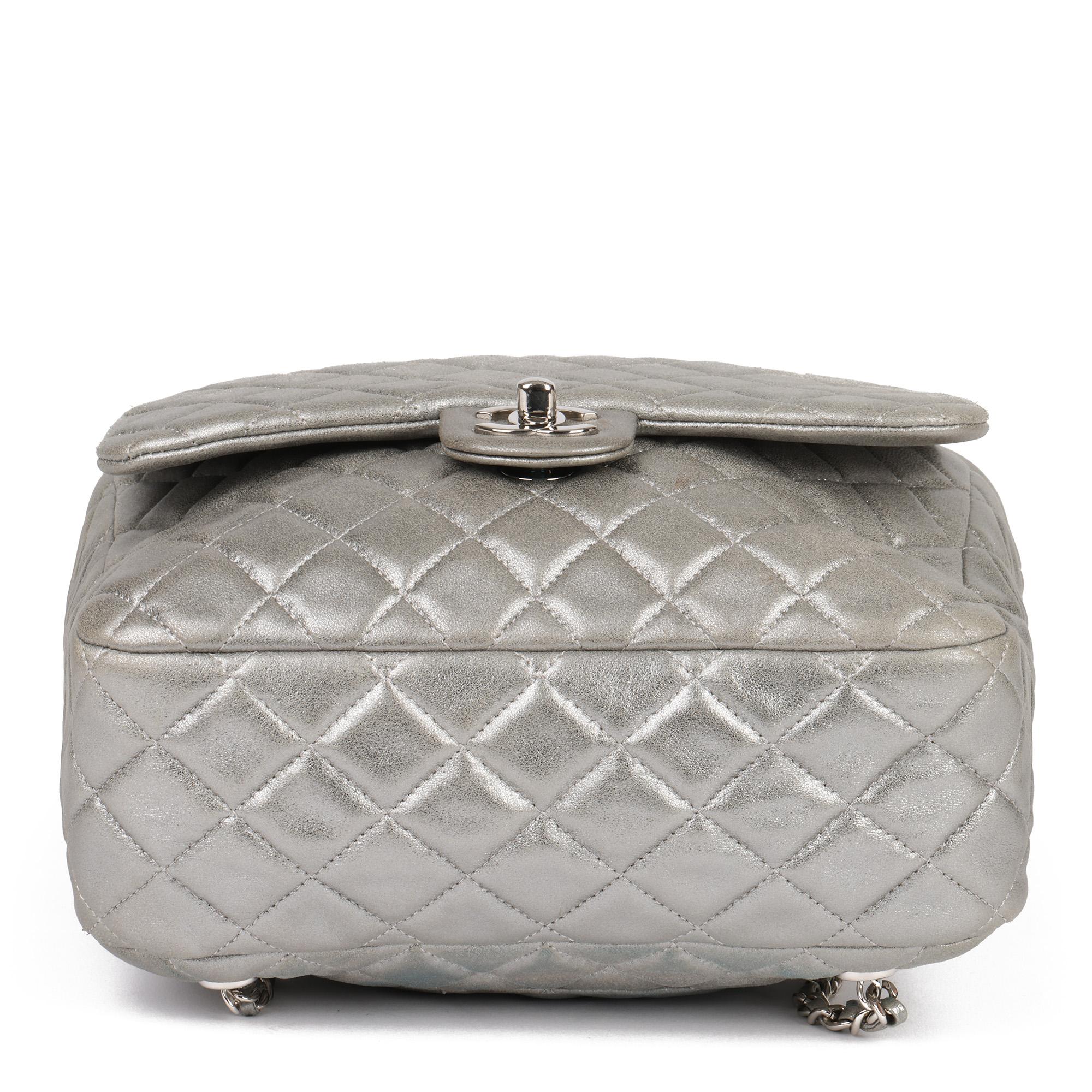 Women's Chanel Silver Metallic Quilted Lambskin Leather Seoul Backpack