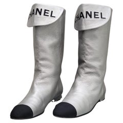 Used Chanel Silver Mid Calf Boots