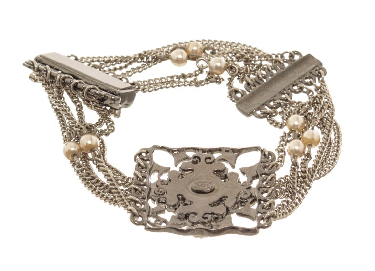Chanel Silver Multi-row Chain Bracelet For Sale at 1stDibs