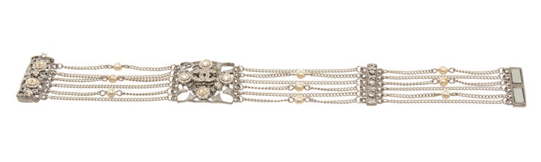 Chanel Silver Multi-row Chain Bracelet For Sale at 1stDibs