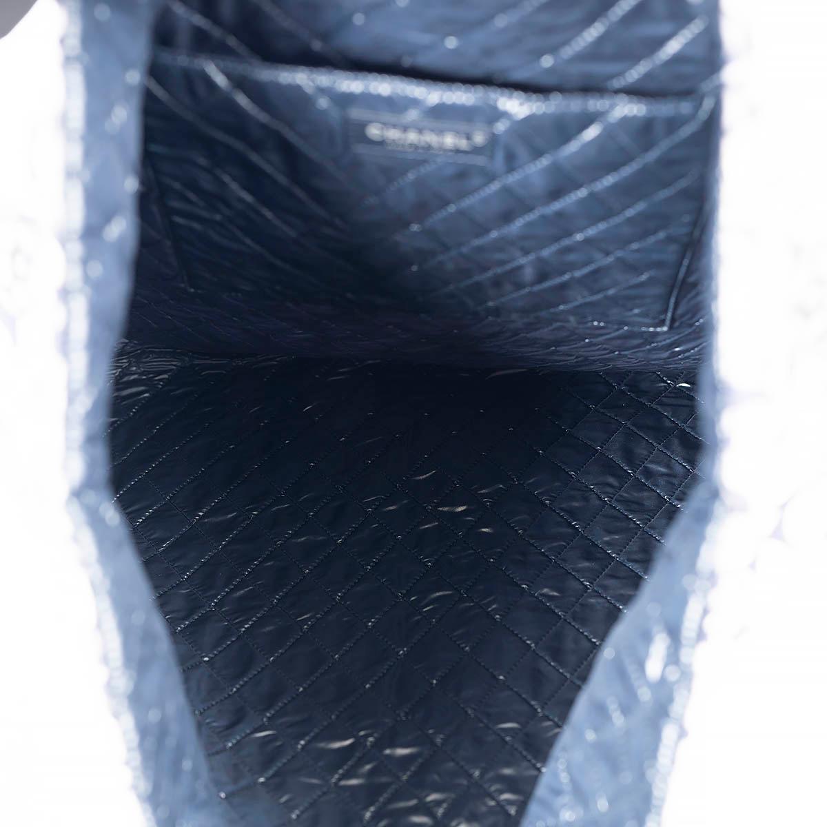 CHANEL silver & navy nylon 2016 16K EMOTICON LARGE Tote Bag For Sale 1