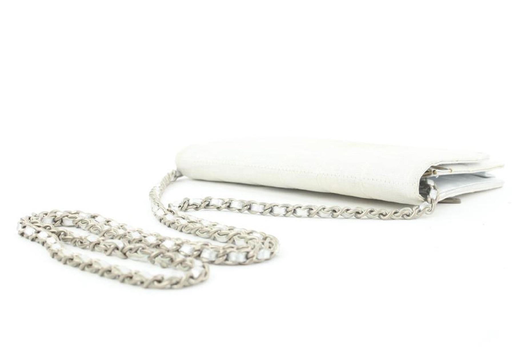 Chanel Silber Neue Linie Brieftasche an Kette Tasche WOC 2ccs114 im Angebot 2