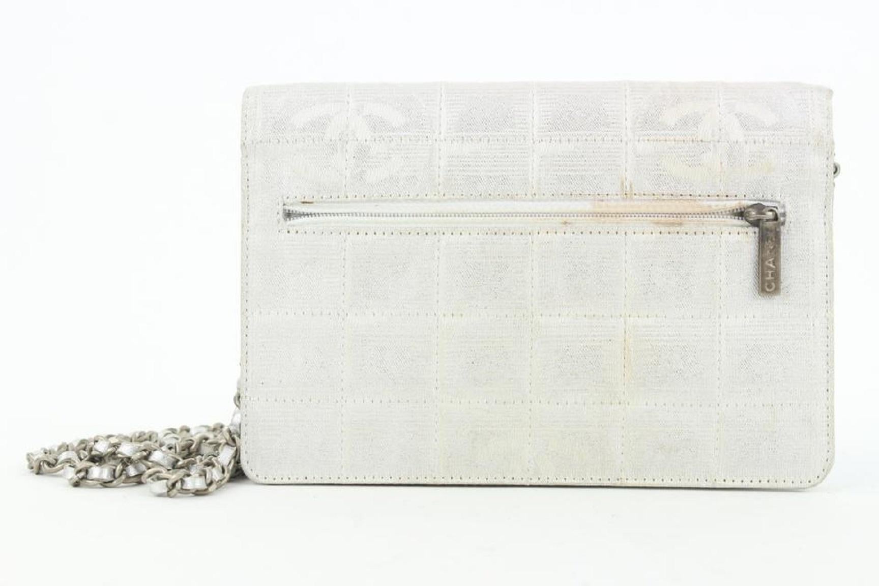 Chanel Silber Neue Linie Brieftasche an Kette Tasche WOC 2ccs114 im Angebot 3