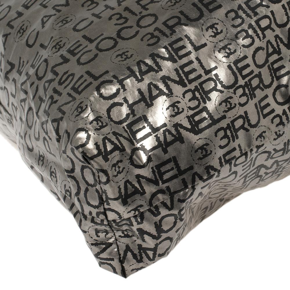 Chanel Silver Nylon 31 Rue Cambon Graphic Drawstring Tote In Good Condition In Dubai, Al Qouz 2