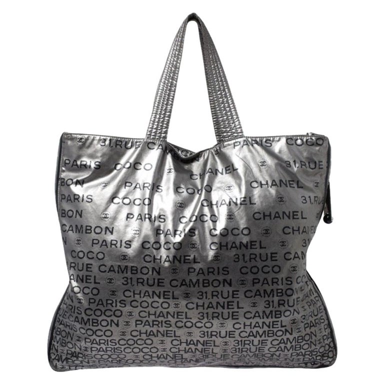 Chanel Silver Nylon 31 Rue Cambon Graphic Expandable Shopping Tote
