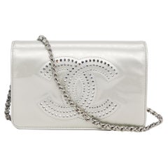 Chanel Silver Patent Leather Strass Wallet on Chain Clutch Crossbody Bag, 2009.