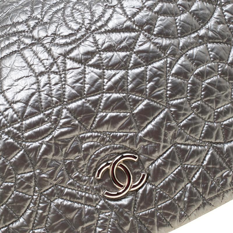 Women's Chanel Silver Patent Vinyl Graphic Edge Flap Bag