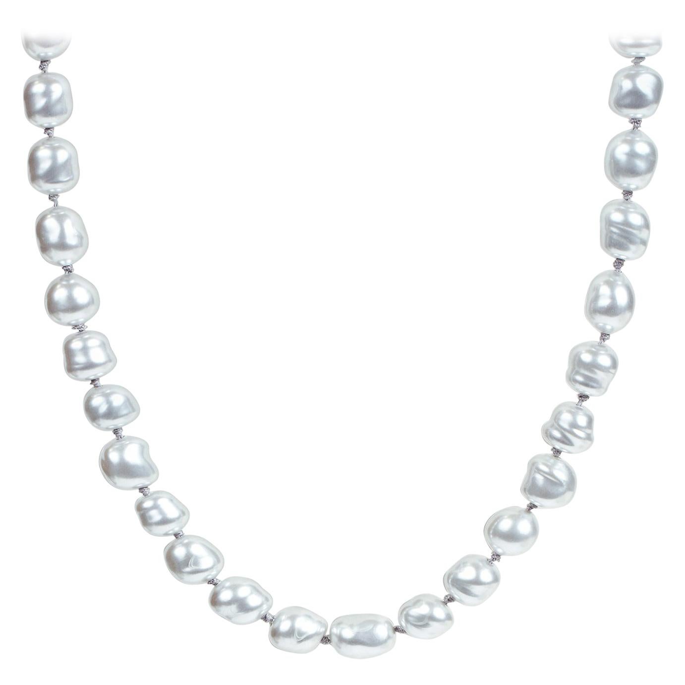 Chanel Silver Pearls Necklace For Sale