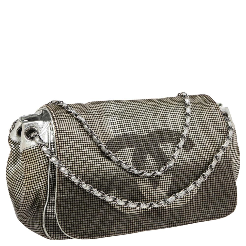Black Chanel Silver Perforated Leather Hollywood Accordion Flap Bag