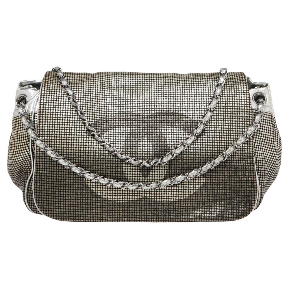 Chanel Silver Perforated Leather Hollywood Accordion Flap Bag