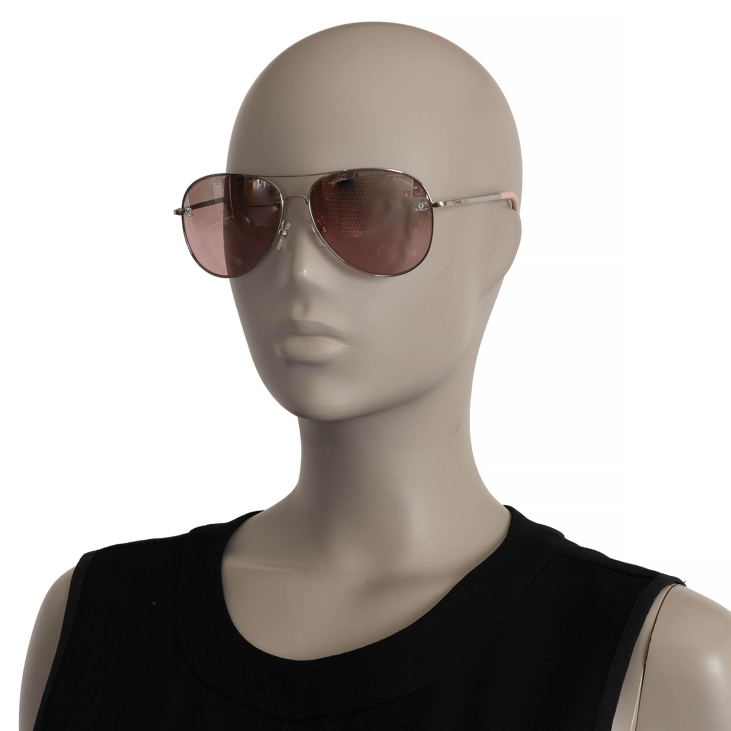CHANEL silver & pink PILOT AVIATOR Sunglasses 4189-T-C For Sale 1