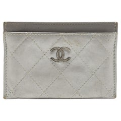 Chanel Silver/Pink Quilted Leather CC Classic Card Holder