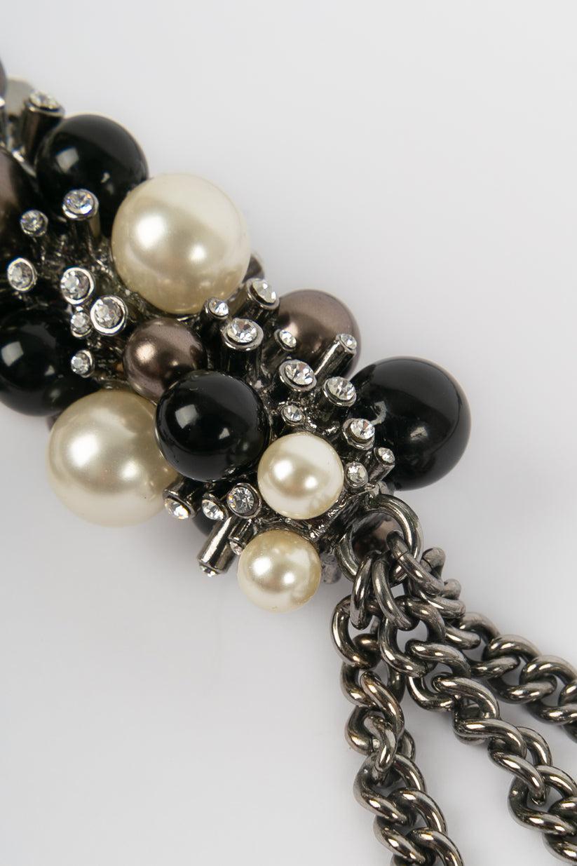 Chanel Silver Plated Metal Necklace in Resin Beads and Strass For Sale 1