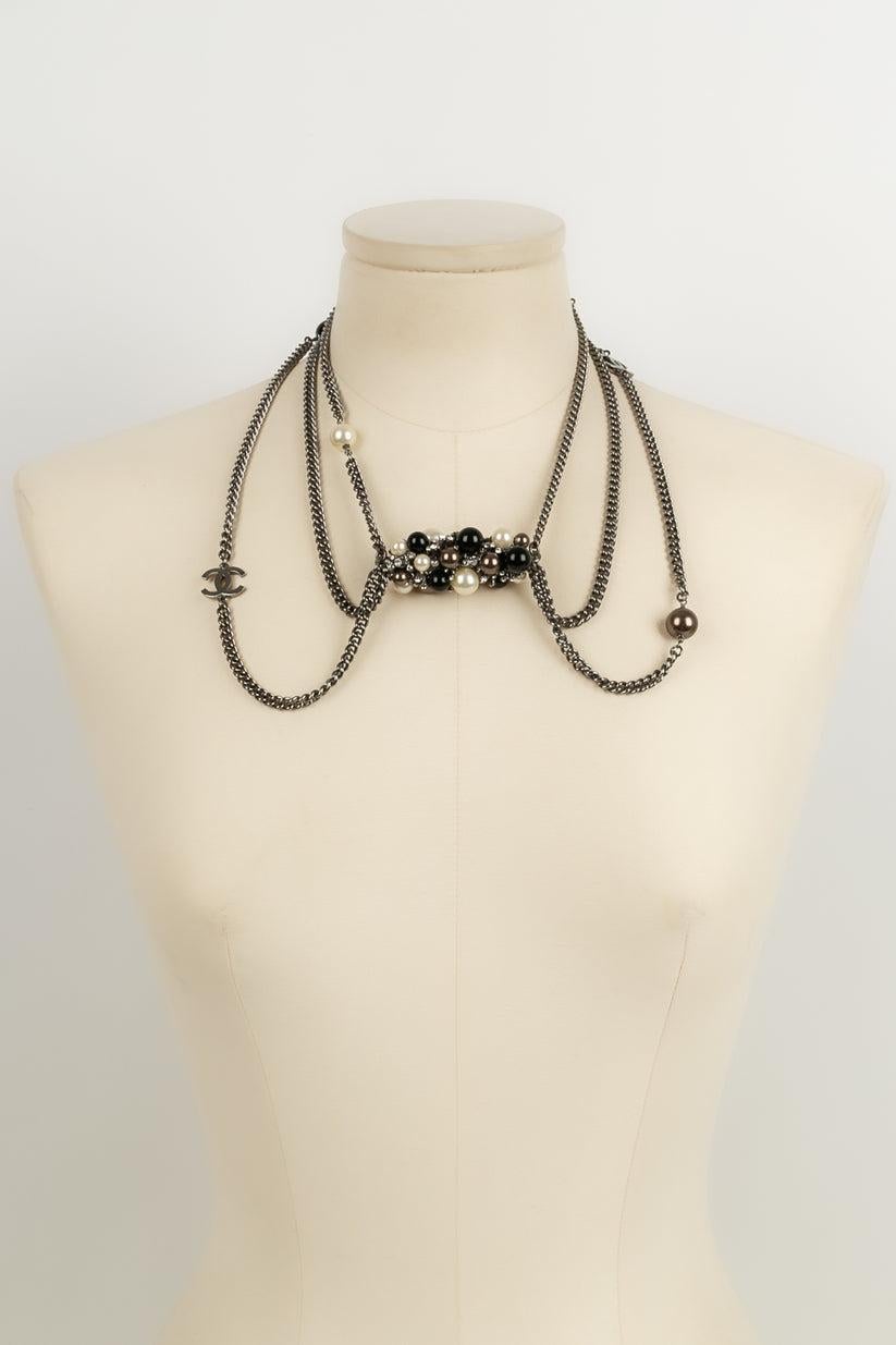 Chanel Silver Plated Metal Necklace in Resin Beads and Strass For Sale 2