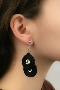 Chanel Silver Plated Metal "Vinyl" Earrings