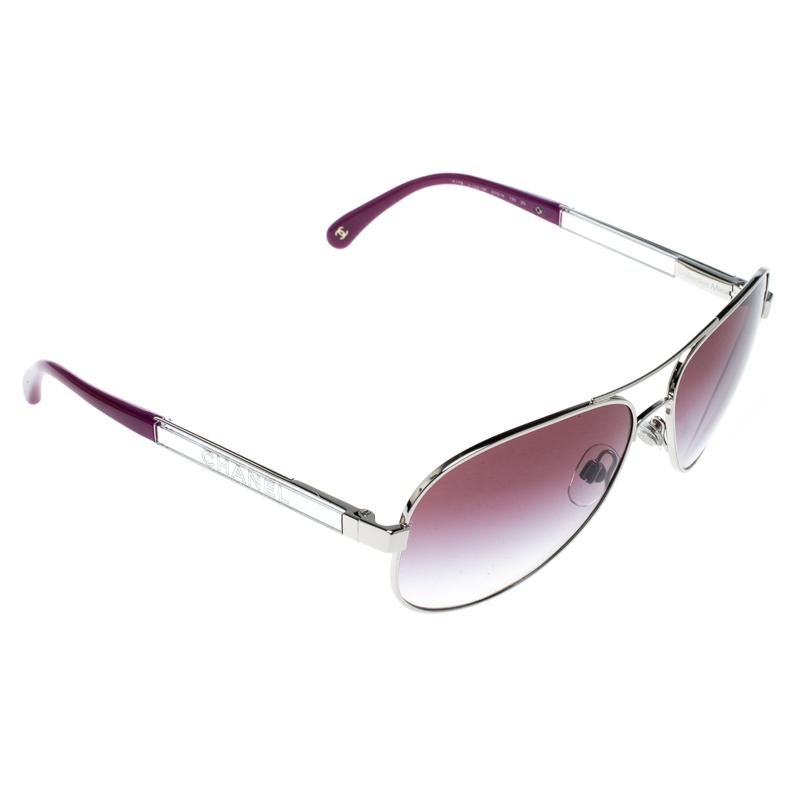 Gray Chanel Silver/Purple Gradient 4179 Miroir Aviator Sunglasses