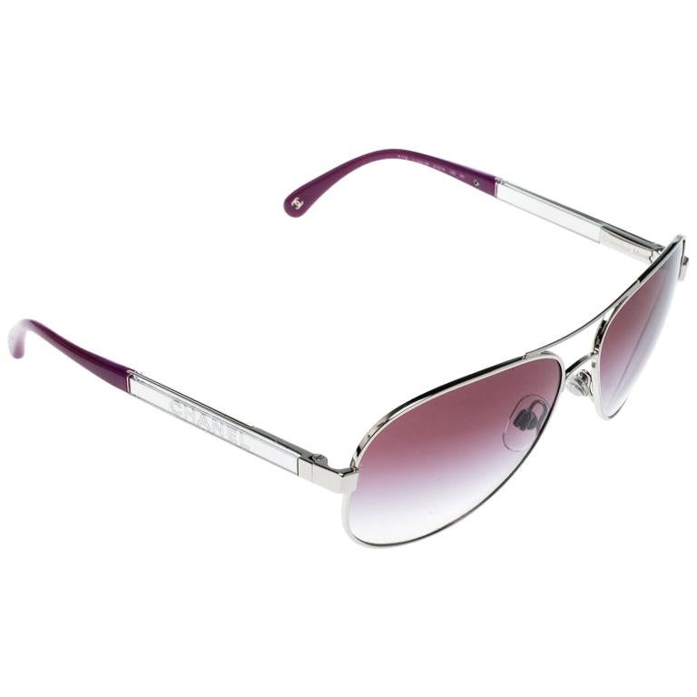 Chanel Silver/Purple Gradient 4179 Miroir Aviator Sunglasses For