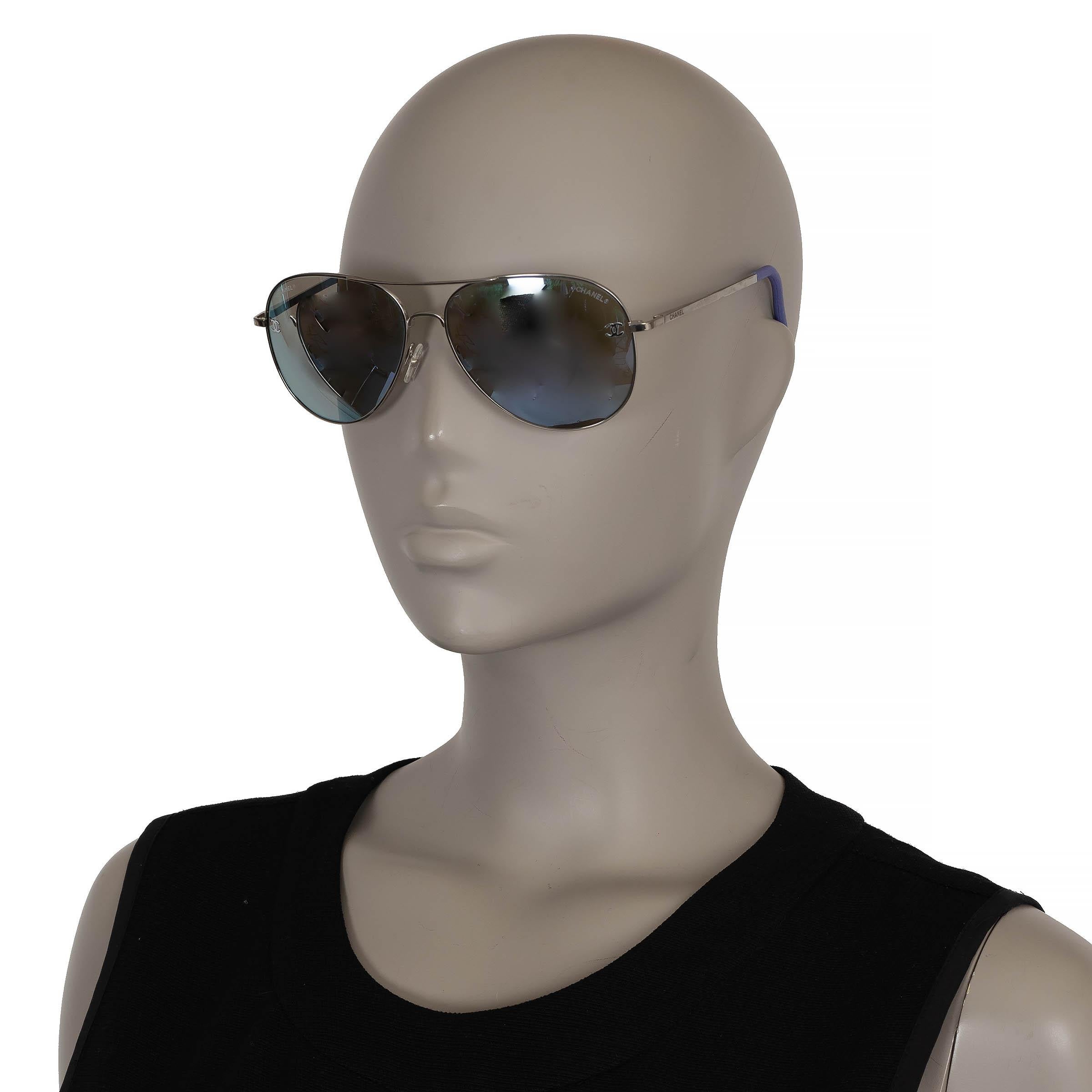 Women's CHANEL silver & purple PILOT AVIATOR Sunglasses 4189-T-C For Sale