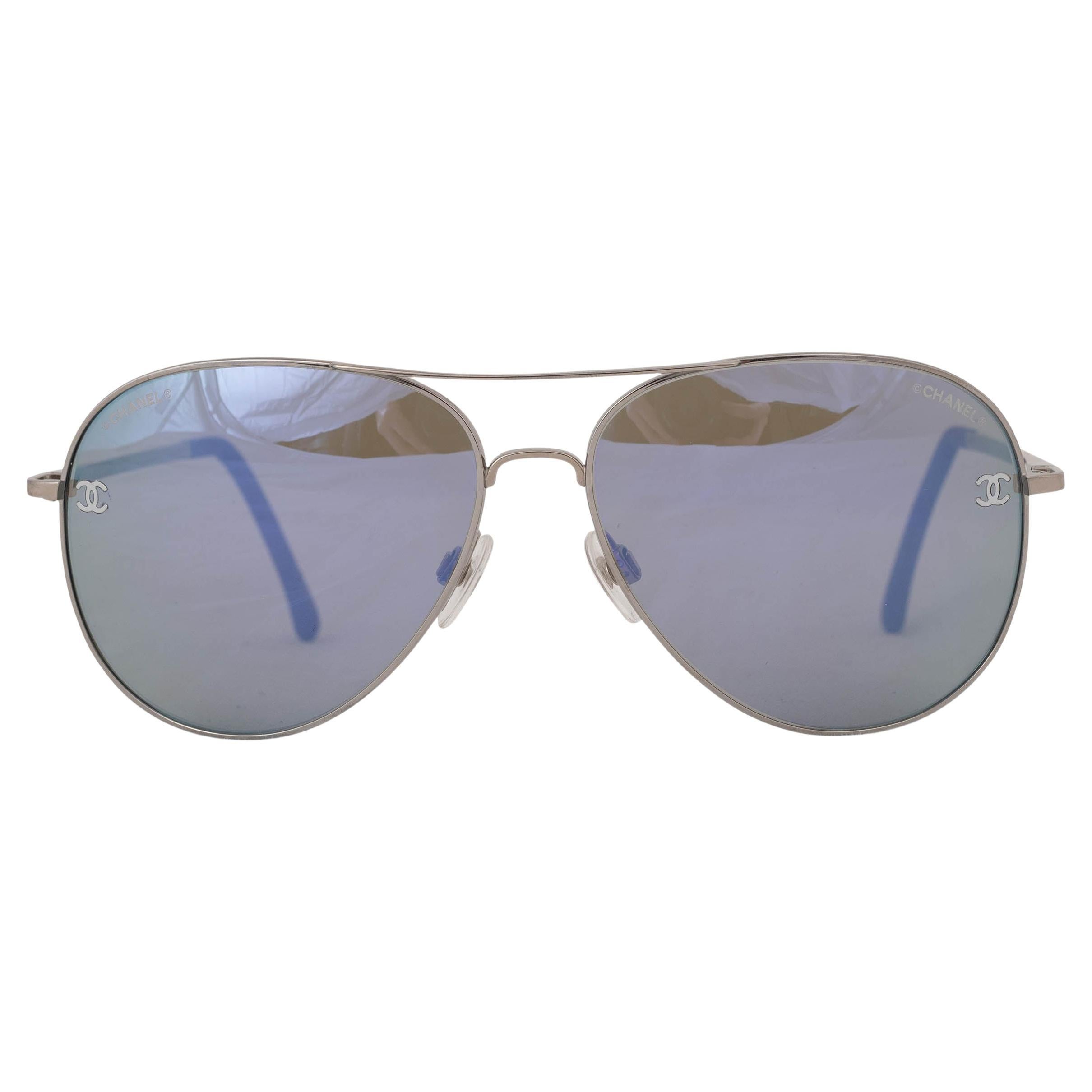 CHANEL silver & purple PILOT AVIATOR Sunglasses 4189-T-C For Sale