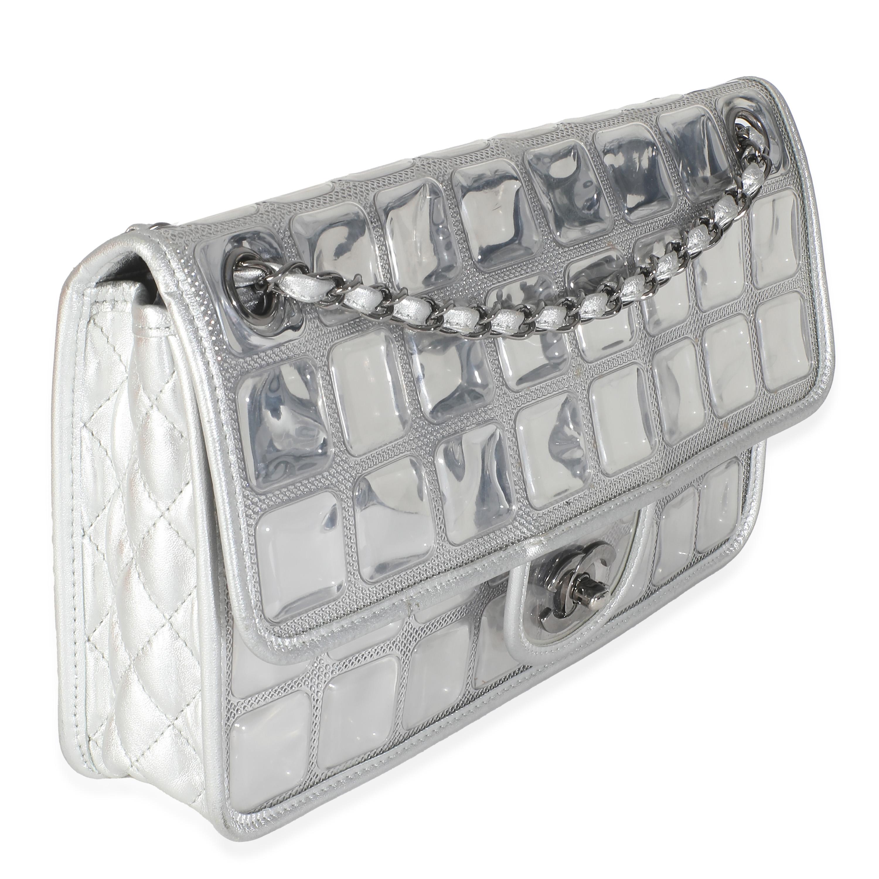 Chanel Silver PVC Calfskin Ice Cube Flap In Excellent Condition For Sale In New York, NY