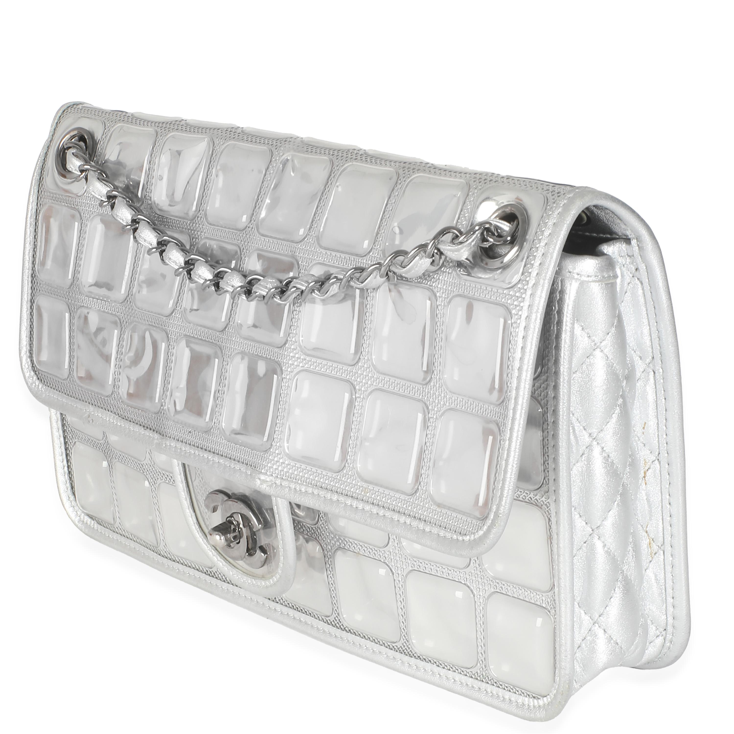 Women's or Men's Chanel Silver PVC Calfskin Ice Cube Flap For Sale