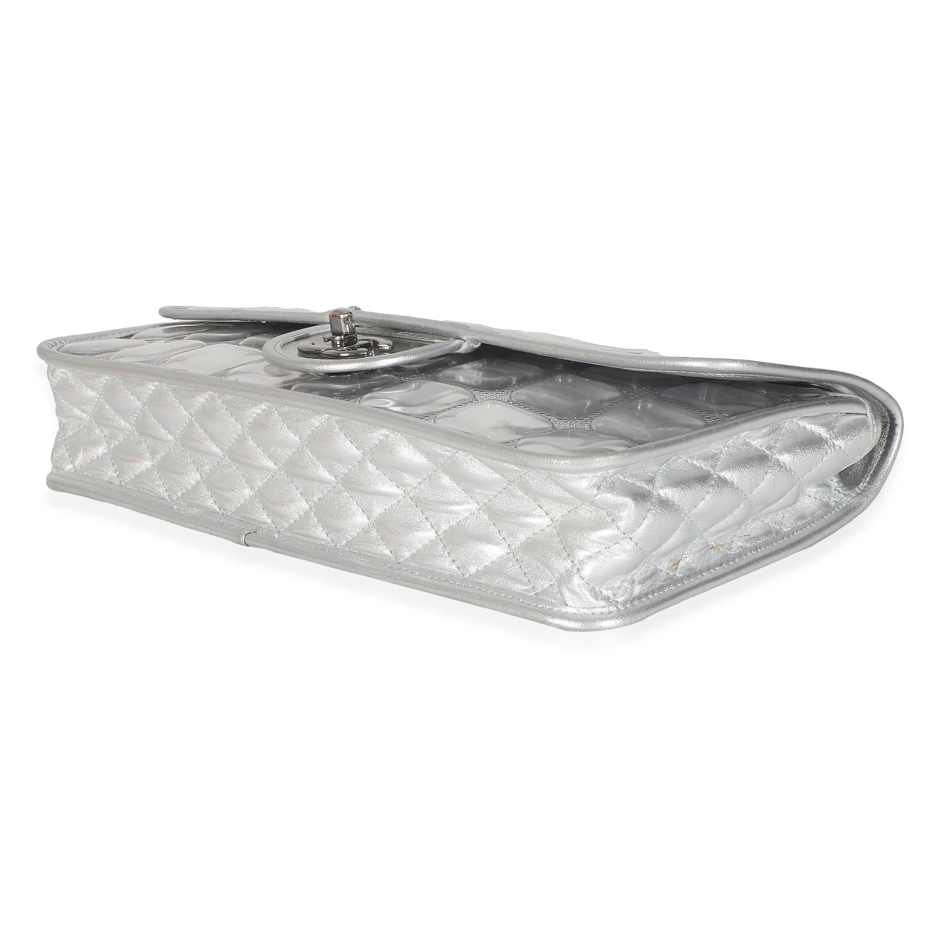 Chanel Silver PVC Calfskin Ice Cube Flap For Sale 1