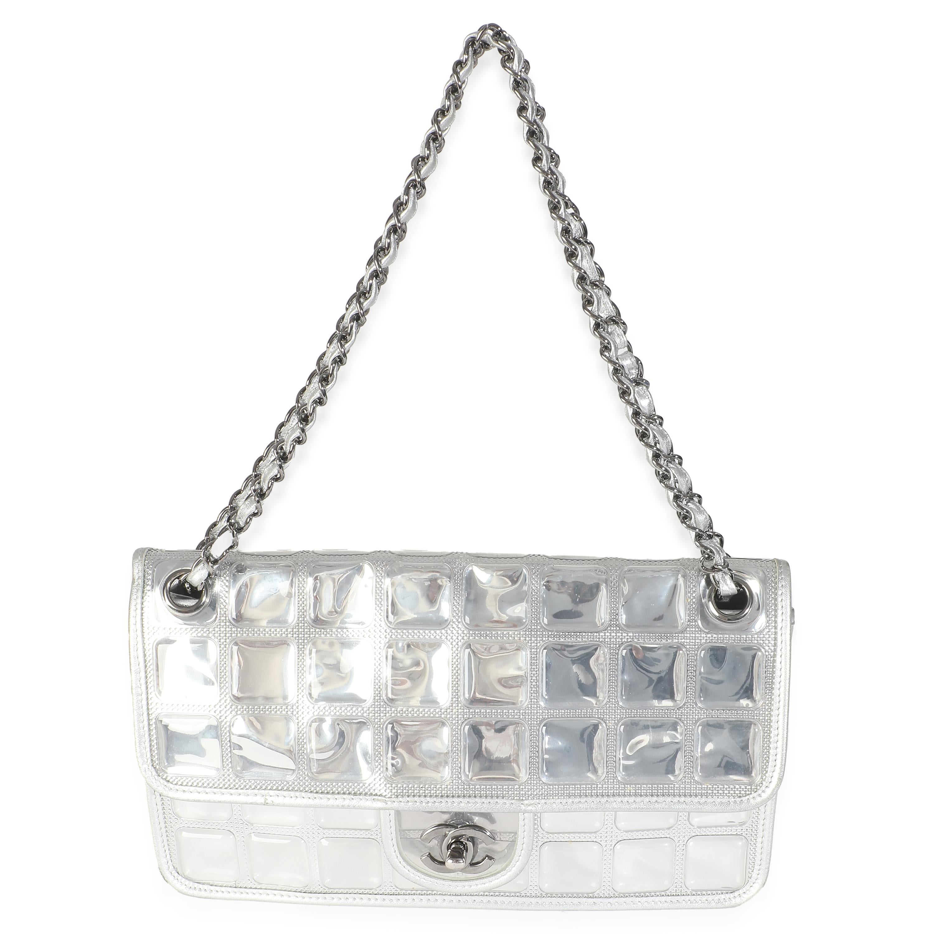 Chanel Silver PVC Calfskin Ice Cube Flap For Sale 2