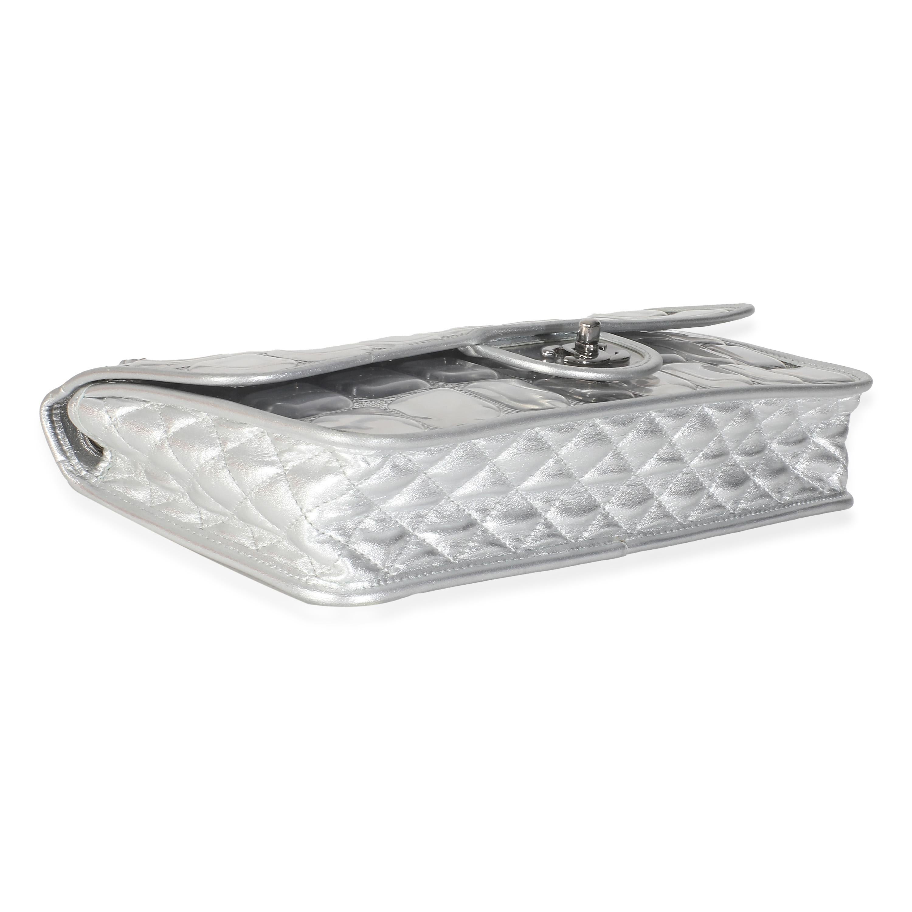 Chanel Silver PVC Calfskin Ice Cube Flap For Sale 3