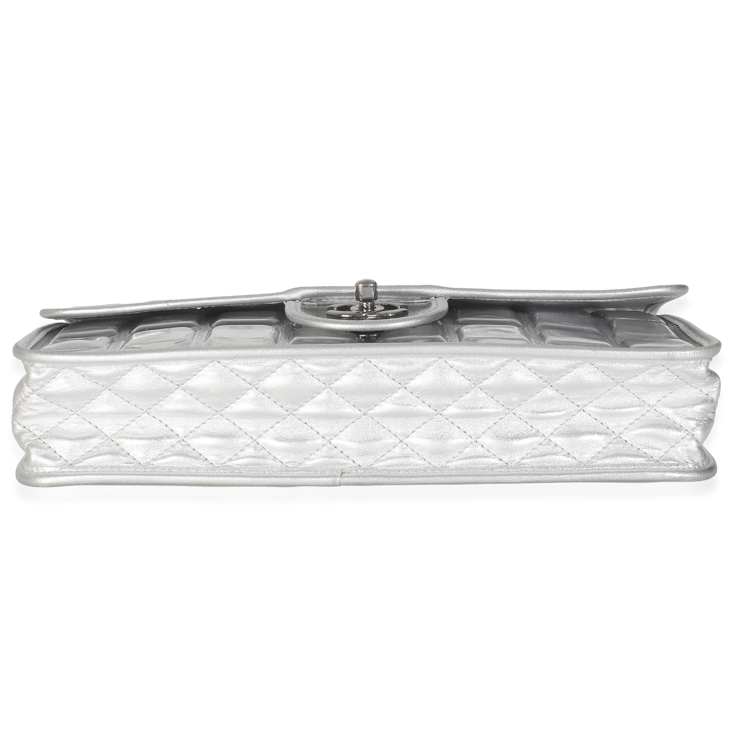 Chanel Silver PVC Calfskin Ice Cube Flap For Sale 4