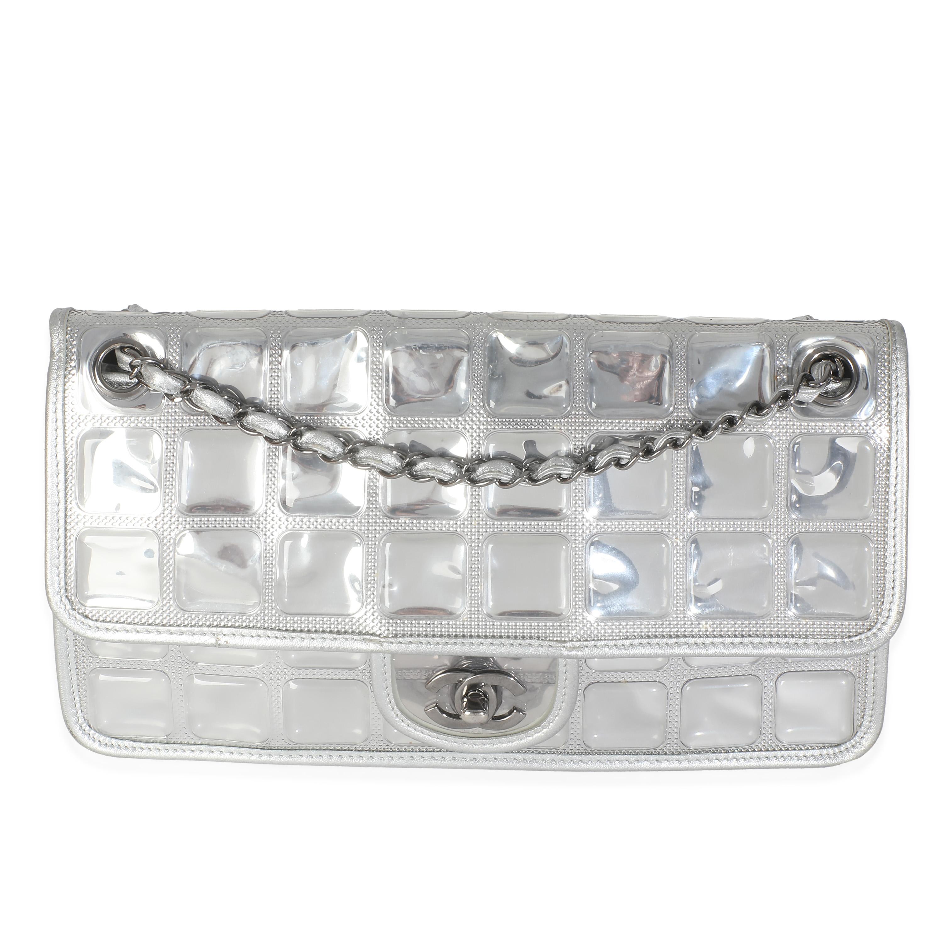 Chanel Silver PVC Calfskin Ice Cube Flap For Sale