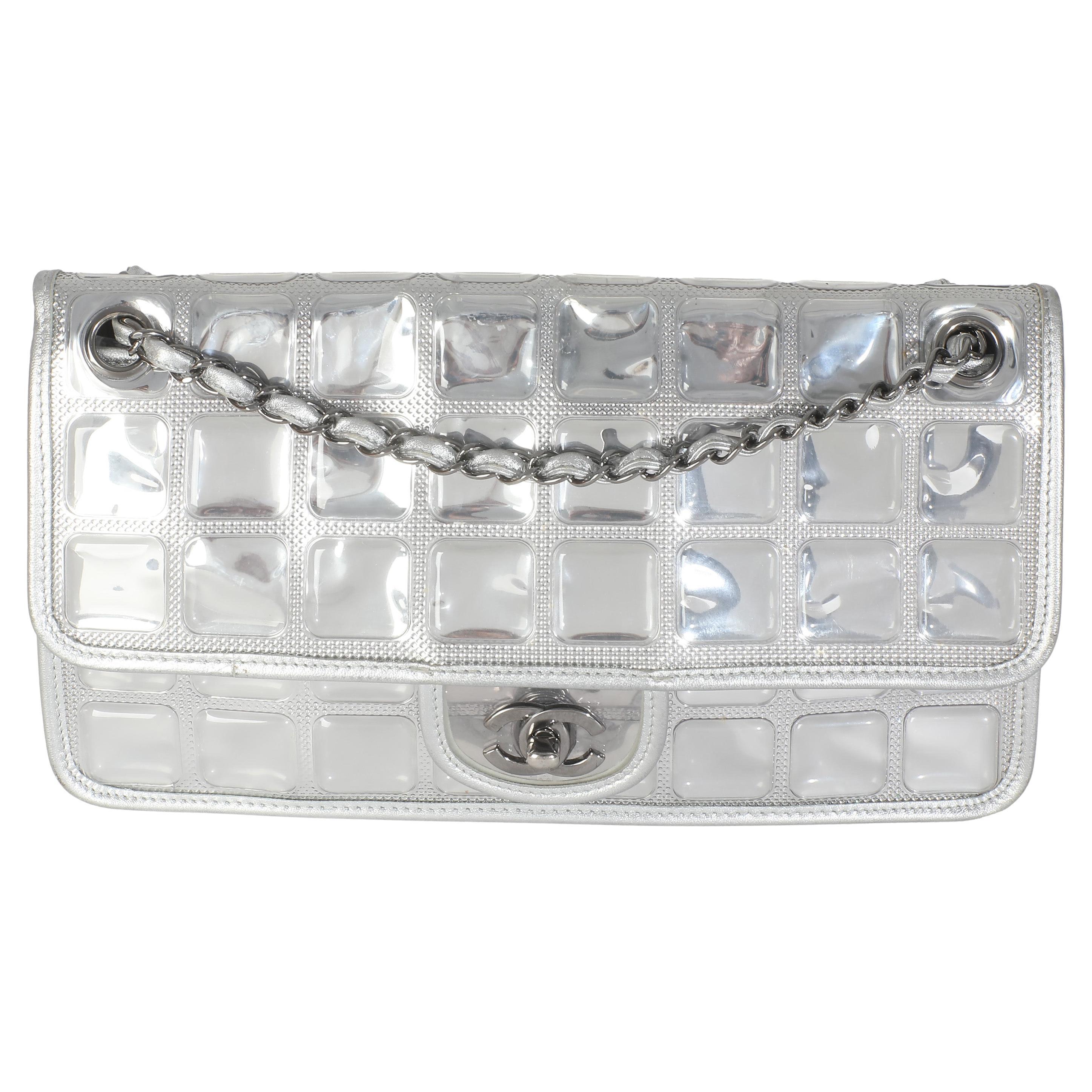 Chanel Silver PVC Calfskin Ice Cube Flap For Sale