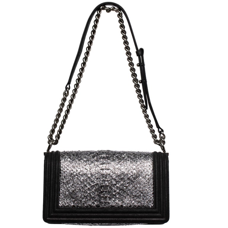 Chanel Boy Sequin Patent Leather Medium Flap Bag For Sale at 1stDibs